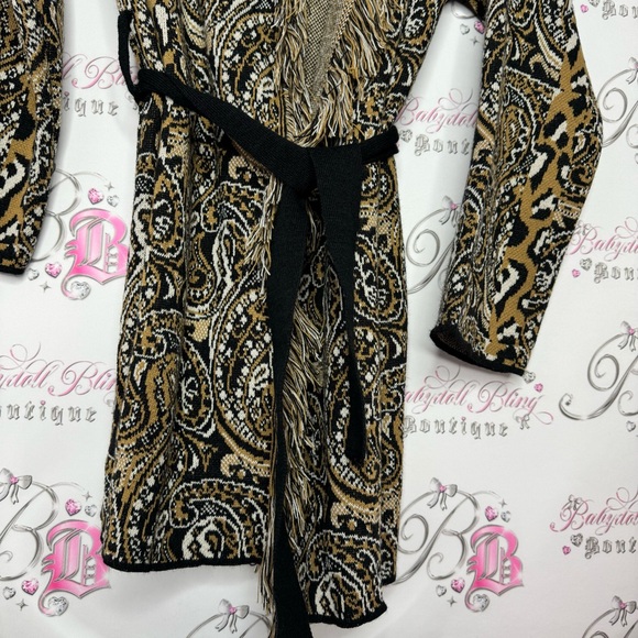 Nada Del Riccio cardigan wrap belted belt sweater fringe made in Italy brand new - Picture 8 of 16